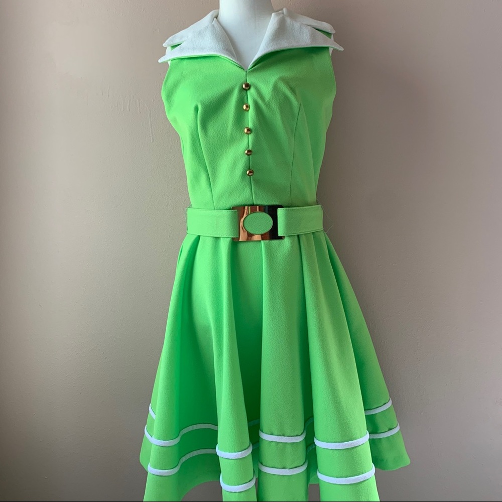Vintage 1960s Lime Green Collared Swing Dress